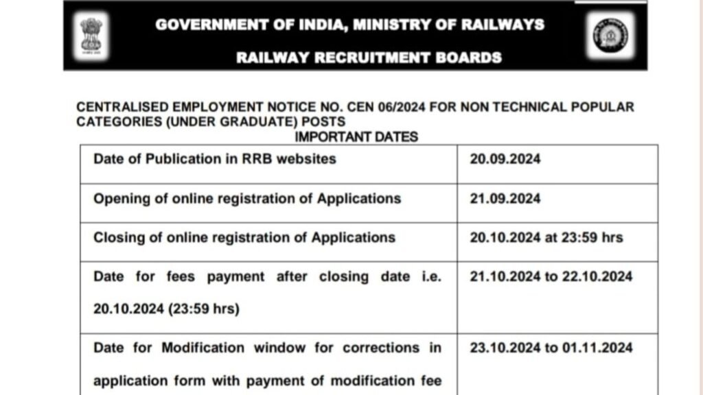 RRB Non Technical Vacancy